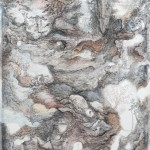 倪有鱼 . 风景之一, 水墨和瓶贴在云龙纸上 90cm x 80cm, 2008-2011