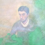 Wang Taocheng, “Practice of Portrait / Op.17,” ink, watercolor, gold paint, mineral color, acrylic color, liquid alum, tea, flour glue on rice paper and spun silk, 66.5 x 43c m, 2012