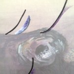 明矾液体脸 水彩，矿物色，水墨，丙烯，茶，丝绸，面粉制成的胶在宣纸上，67.5 x 42c m, 2012