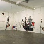 Sally Smart, The Exquisite Pirate (Blue Skeleton Flag) and The Exquisite Pirate (Large Ghost Ship),   synthetic polymer paint on canvas, fabric with various collage elements, size variable, 2006
