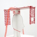 Christina Shmigel,  Hats for the Contemporary Literati: Hat for Cutting Thru Delusion (True/False), calligrapher's felt, wire and glass, 63 x 15 x 12 cm,  2012  