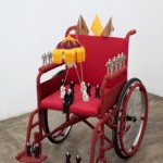 Ji Wenyu and Zhu Weibing, Thoughts on Reading “Emperor Taizong Receiving the Tibetan Envoy, stainless steel, wheelchair and cloth, 103 x 69 x 105 cm, 2011