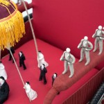 Ji Wenyu and Zhu Weibing, Thoughts on Reading “Emperor Taizong Receiving the Tibetan Envoy, stainless steel, wheelchair and cloth, 103 x 69 x 105 cm, 2011 
