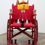 Ji Wenyu and Zhu Weibing, Thoughts on Reading “Emperor Taizong Receiving the Tibetan Envoy, stainless steel, wheelchair and cloth, 103 x 69 x 105 cm, 2011