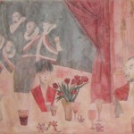 厨子、贼、他的妻子和她的情人 (局部), 墨水, 水彩, 矿物颜料, 茶叶水, 金粉, 宣纸, 2009