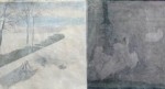 Still Lifes: Wild Ducks and Swans Arrive Frankfurt, ink, watercolor, mineral pigment, tea water, gold powder, xuan paper, 356 x 33 cm, 2012