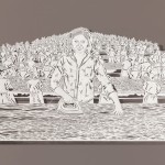 李宝怡, “熨烫海洋” 手工剪纸，宣纸在丝绸上，84.5 x 50.2cm, 2011