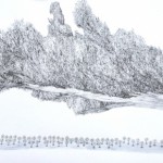 陈熹, “绿塔, ” 针管笔和水彩在fabriano纸上，70 x 100cm, 2013

