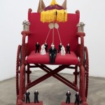Ji Wenyu and Zhu Weibing, Thoughts on Reading ‘Emperor Taizong Receiving the Tibetan Envoy', stainless steel, wheelchair, and cloth, 103 x 69 x 105 cm,  2011
