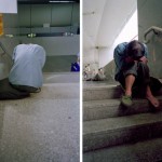 Liao Wenfeng A Sleeping Man on the Stairs, Photograph, 15cm×25cm×2pieces, 2011
